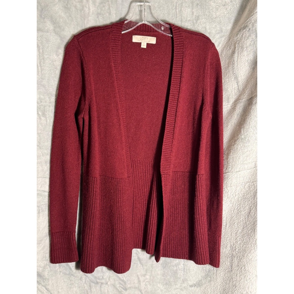 Ann Taylor LOFT‎ Burgundy Open Front Cardigan Sweater Italian Yarn XS wool blend